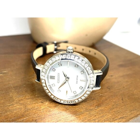 Citizen Women\'s Watch EM0860-51D Eco Drive Mother of Pearl Dial Black Leather main image 7